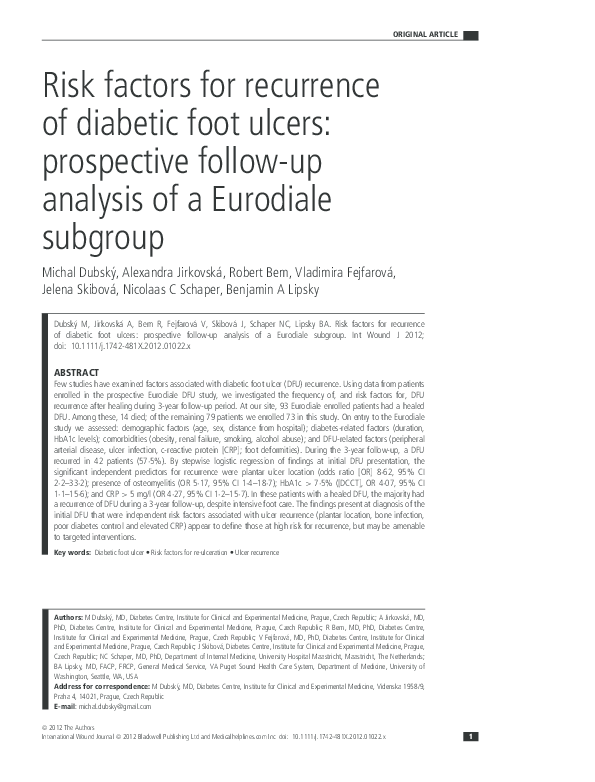 (PDF) Risk factors for recurrence of diabetic foot ulcers: prospective ...