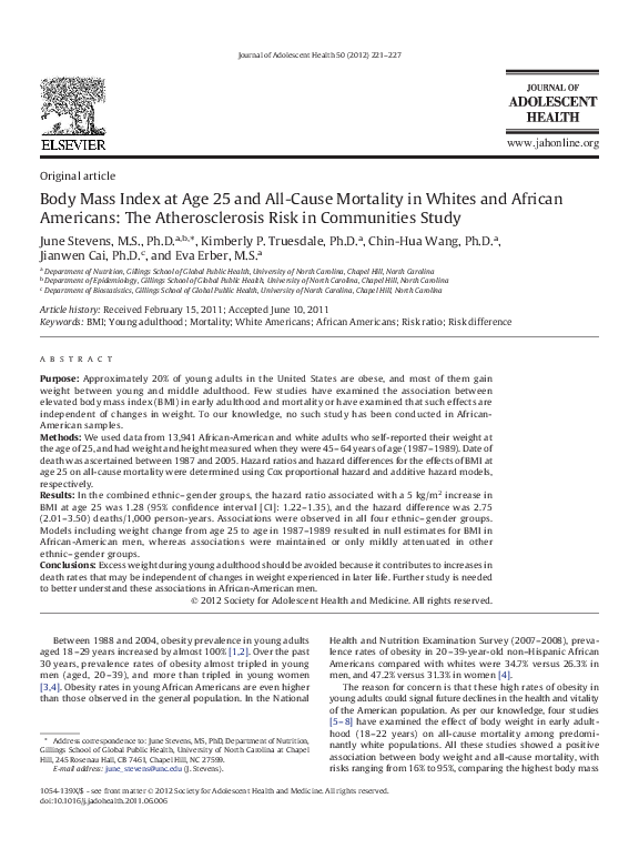 (PDF) Body Mass Index at Age 25 and All-Cause Mortality in Whites and ...