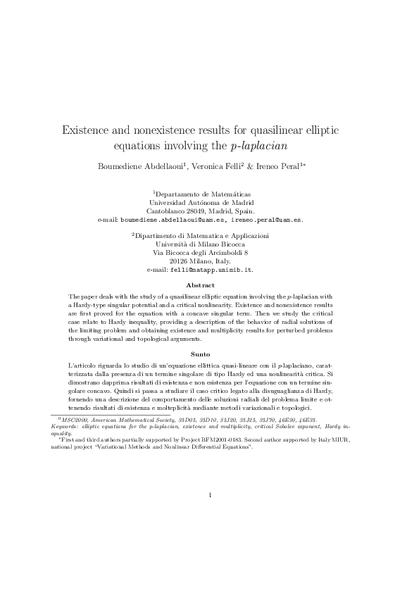 (PDF) Existence and nonexistence results for quasilinear elliptic ...