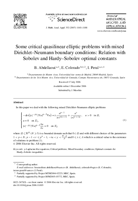 (PDF) Some critical quasilinear elliptic problems with mixed Dirichlet ...