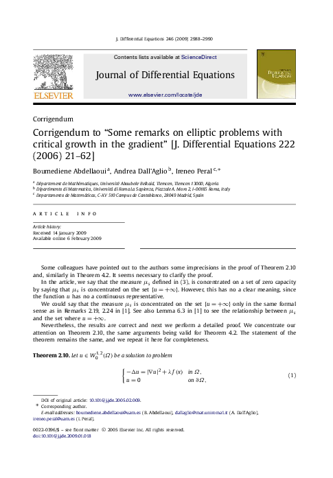 (PDF) Corrigendum to “Some remarks on elliptic problems with critical ...