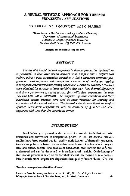 (PDF) A neural network approach for thermal processing applications