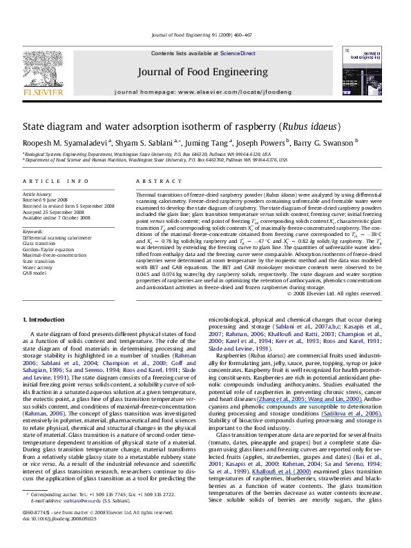 (PDF) State diagram and water adsorption isotherm of raspberry (Rubus ...