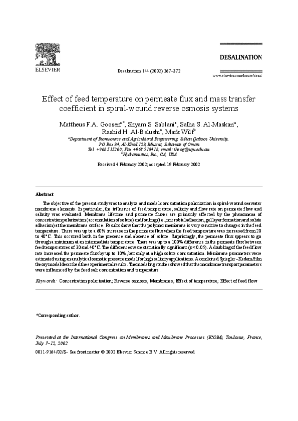 (PDF) Effect of feed temperature on permeate flux and mass transfer ...