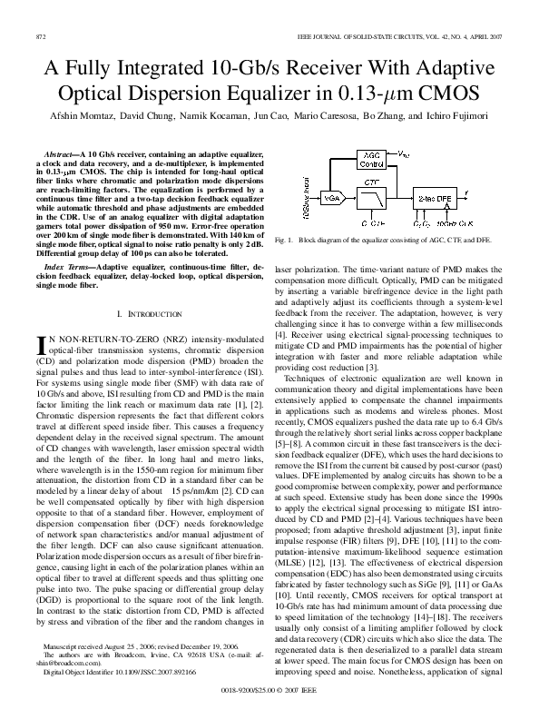 (PDF) A Fully Integrated 10-Gb/s Receiver With Adaptive Optical ...