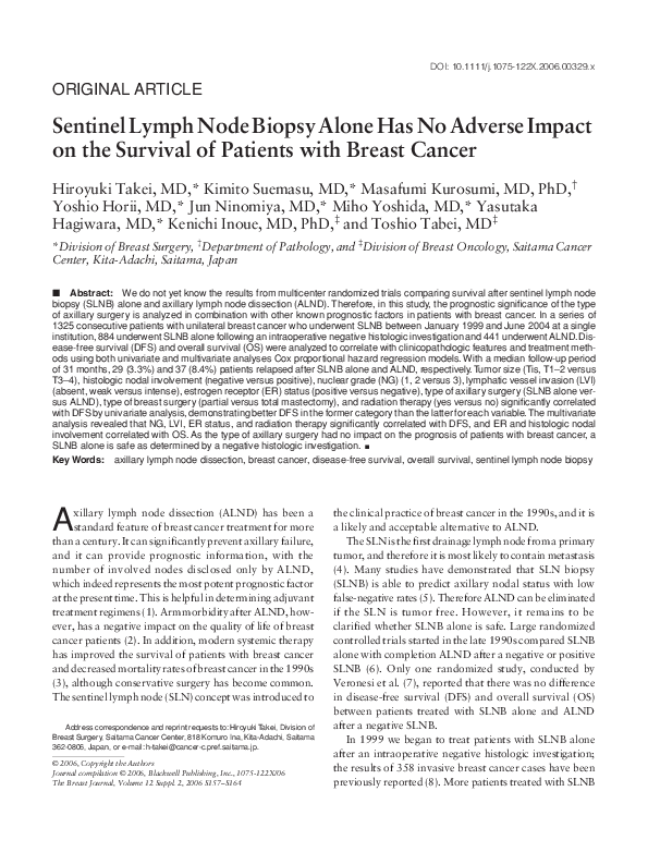 (PDF) Sentinel Lymph Node Biopsy Alone Has No Adverse Impact on the ...