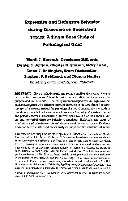 (PDF) Expressive and Defensive Behavior during Discourse on Unresolved ...