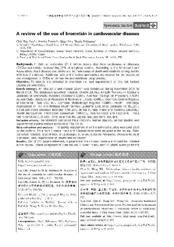 (PDF) A review of the use of bromelain in cardiovascular diseases