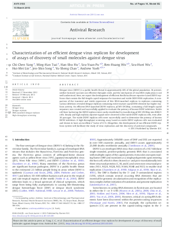 (PDF) Characterization of an efficient dengue virus replicon for ...