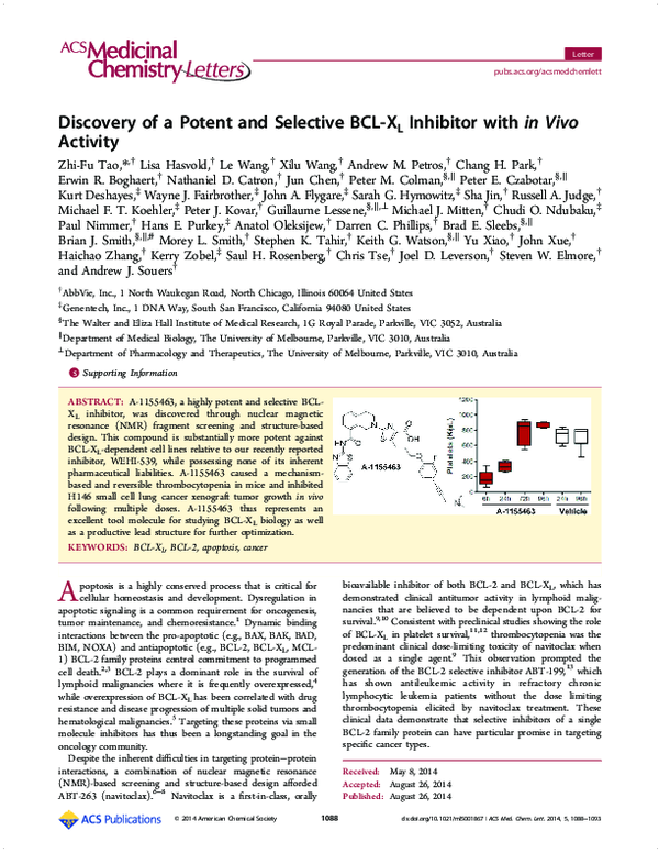 (PDF) Discovery of a Potent and Selective BCL-XL Inhibitor with in Vivo ...