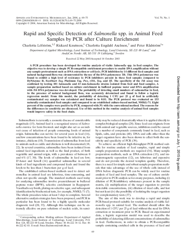 (PDF) Rapid and Specific Detection of Salmonella spp. in Animal Feed ...