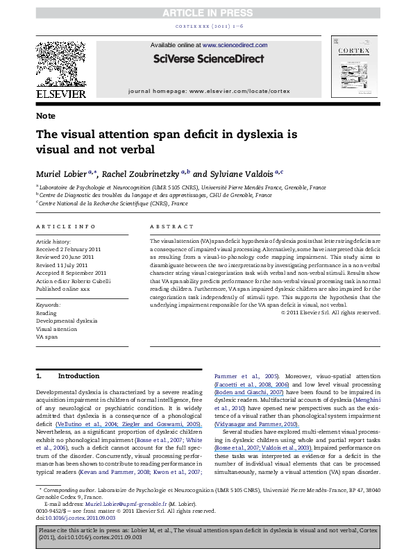 (PDF) The visual attention span deficit in dyslexia is visual and not ...
