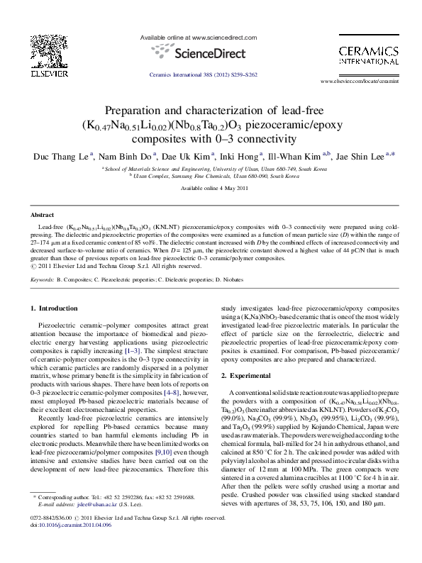(PDF) Preparation and characterization of lead-free (K0.47Na0.51Li0.02 ...