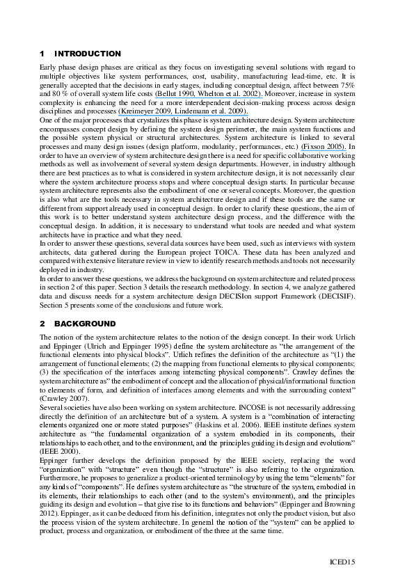 (PDF) Towards a Decision Support Framework for System Architecture Design