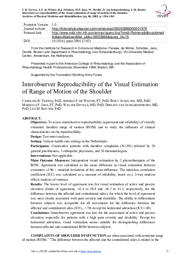 (PDF) Interobserver Reproducibility of the Visual Estimation of Range ...