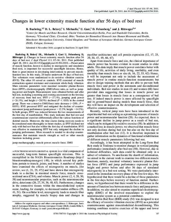 (PDF) Changes in lower extremity muscle function after 56 days of bed rest