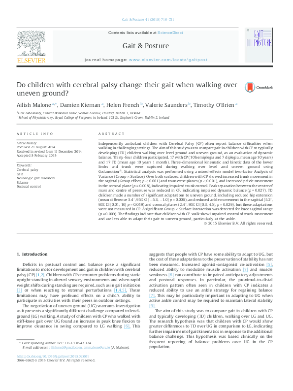 (PDF) Do children with cerebral palsy change their gait when walking ...