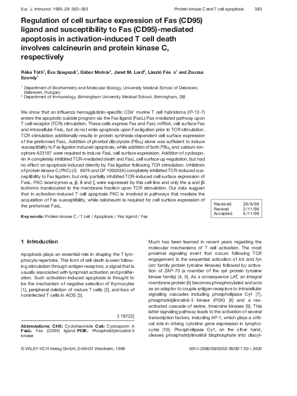 (PDF) Regulation of cell surface expression of Fas (CD95) ligand and ...