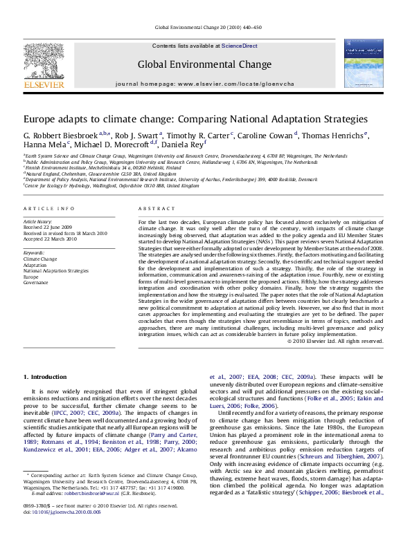 (PDF) Europe adapts to climate change: Comparing National Adaptation ...