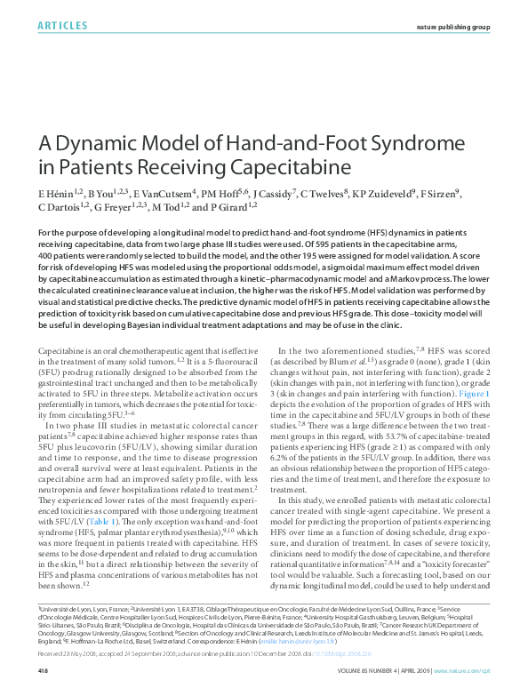 (PDF) A dynamic model of handandfoot syndrome in patients receiving