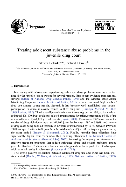 (PDF) Treating adolescent substance abuse problems in the juvenile drug ...
