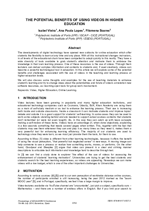 The potential benefits of using videos in higher education