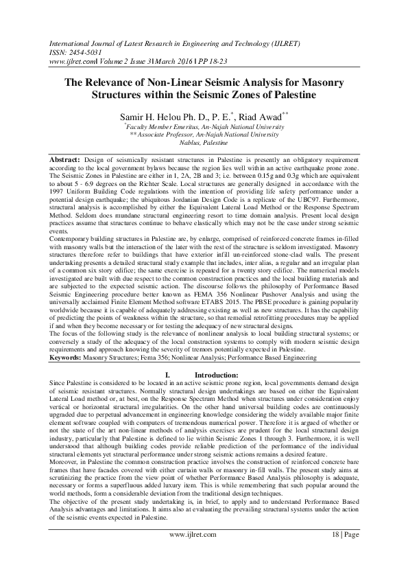 (PDF) The Relevance of Non-Linear Seismic Analysis for Masonry ...