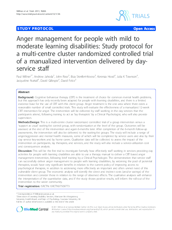 (PDF) Anger management for people with mild to moderate learning ...
