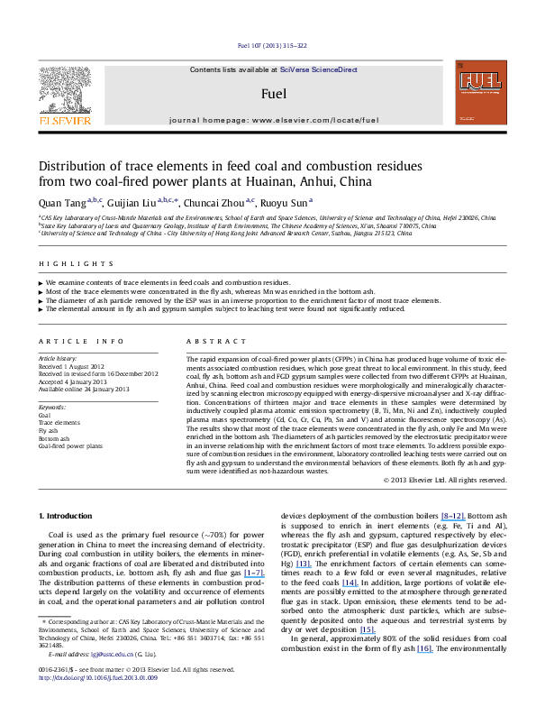 (PDF) Distribution of trace elements in feed coal and combustion ...