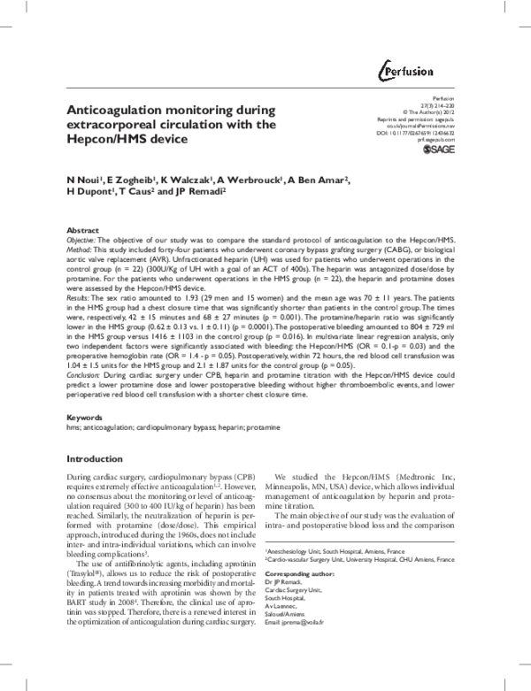 (PDF) Anticoagulation monitoring during extracorporeal circulation with ...