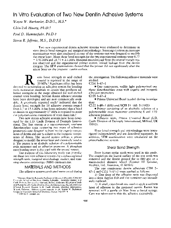 (PDF) In Vitro Evaluation of Two New Dentin Adhesive Systems