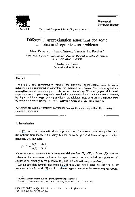 (PDF) Differential approximation algorithms for some combinatorial ...