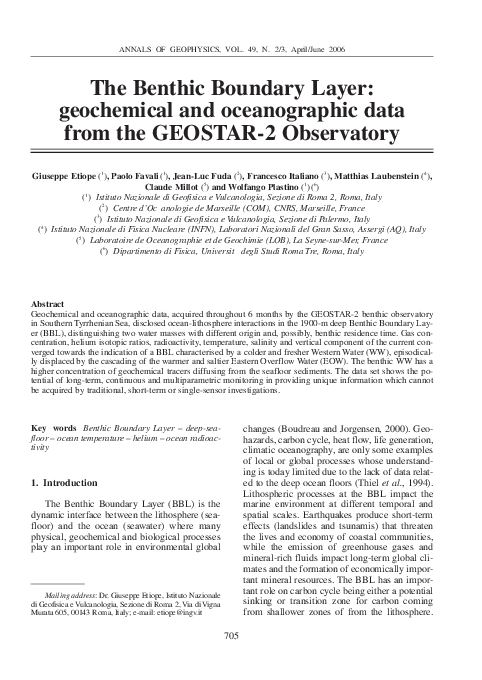 (PDF) The Benthic Boundary Layer: geochemical and oceanographic data ...