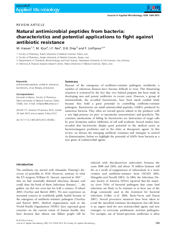 (PDF) Natural antimicrobial peptides from bacteria: characteristics and ...