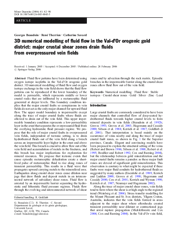 (PDF) 3D numerical modelling of fluid flow in the Val-d’Or orogenic ...