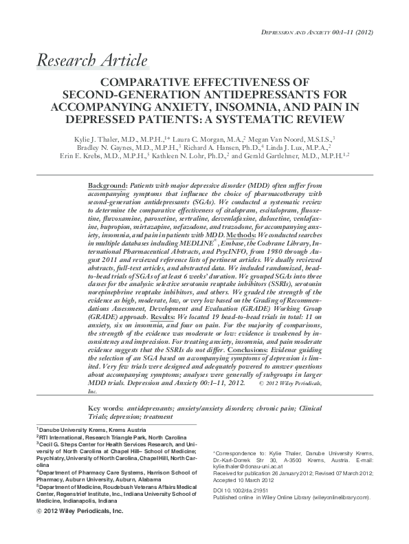 (PDF) Comparative Effectiveness of Second-Generation Antidepressants ...
