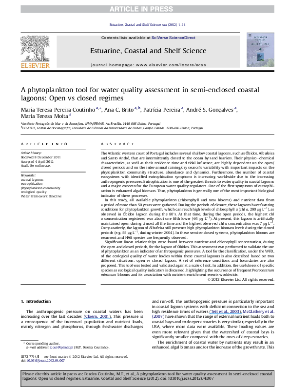 (PDF) A phytoplankton tool for water quality assessment in semi ...