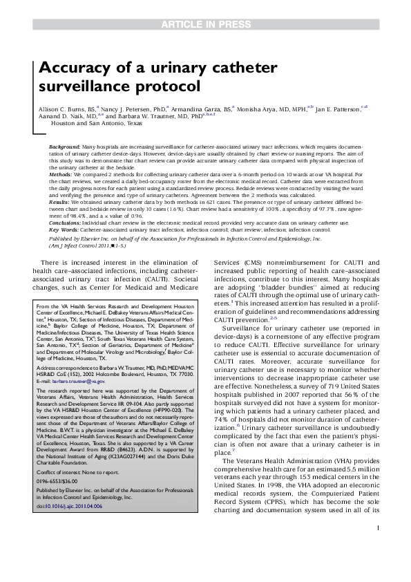 (PDF) Accuracy of a urinary catheter surveillance protocol Nancy
