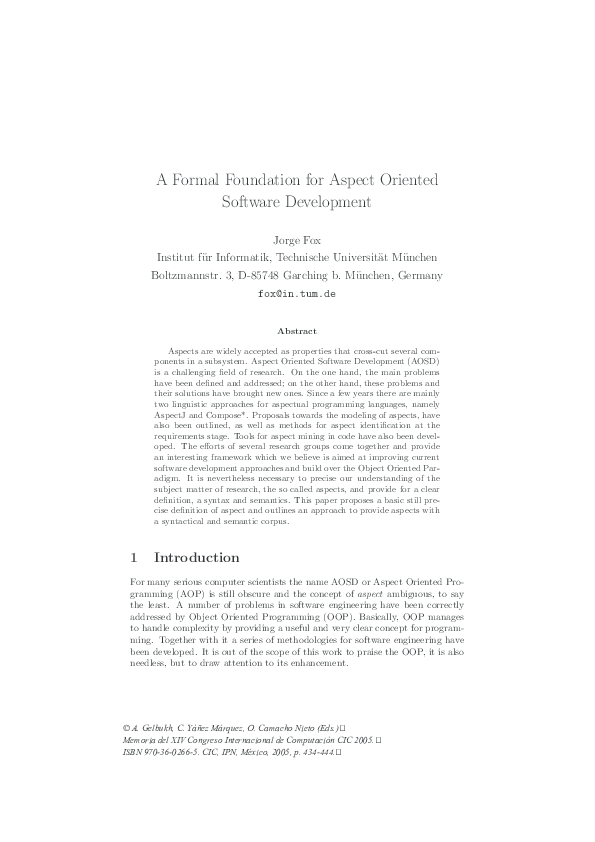 (PDF) A Formal Foundation for Aspect Oriented Software Development