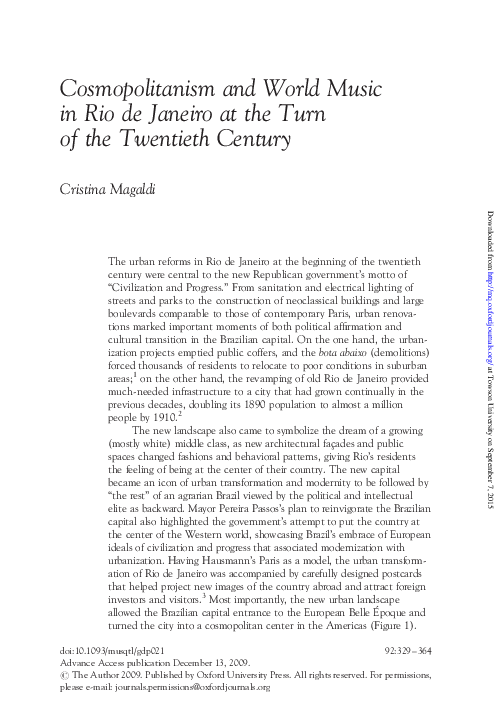 PDF) Cosmopolitanism and World Music in Rio de Janeiro at the Turn