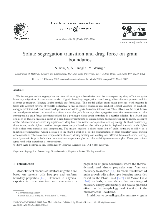 (PDF) Solute segregation transition and drag force on grain boundaries