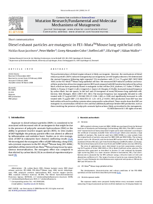 (PDF) Diesel exhaust particles are mutagenic in FE1-Muta™Mouse lung ...