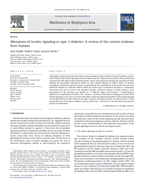 (PDF) Alterations of insulin signaling in type 2 diabetes: A review of ...