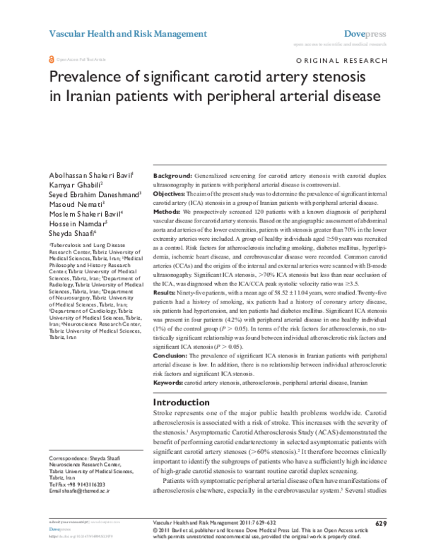 (PDF) Prevalence of significant carotid artery stenosis in Iranian ...