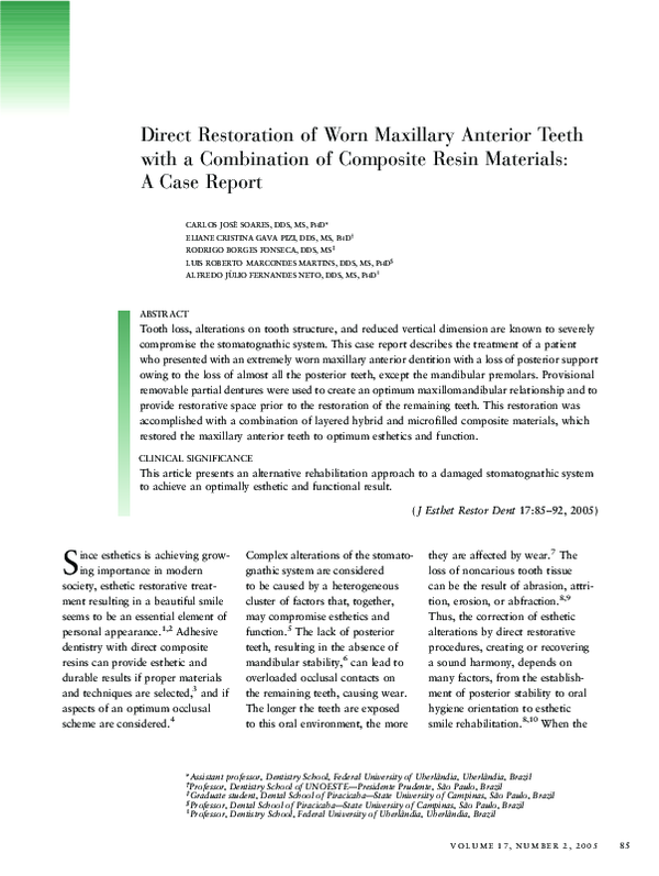 PDF) Direct Restoration of Worn Maxillary Anterior Teeth with a 