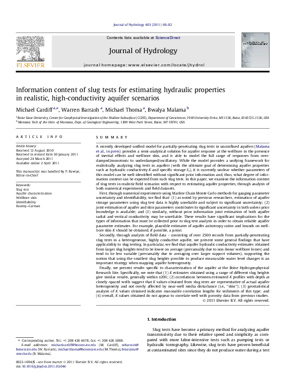(PDF) Information content of slug tests for estimating hydraulic ...