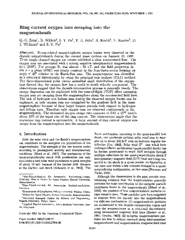 (PDF) Ring current oxygen ions escaping into the magnetosheath