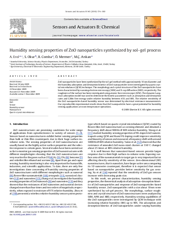 (PDF) Humidity sensing properties of ZnO nanoparticles synthesized by ...
