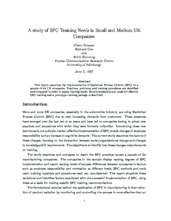 (PDF) A study of SPC Training Needs in Small and Medium UK Companies
