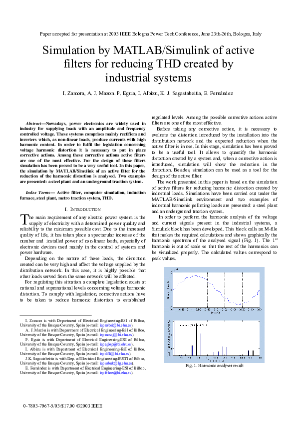 (PDF) Simulation by matlab/simulink of active filters for reducing thd ...